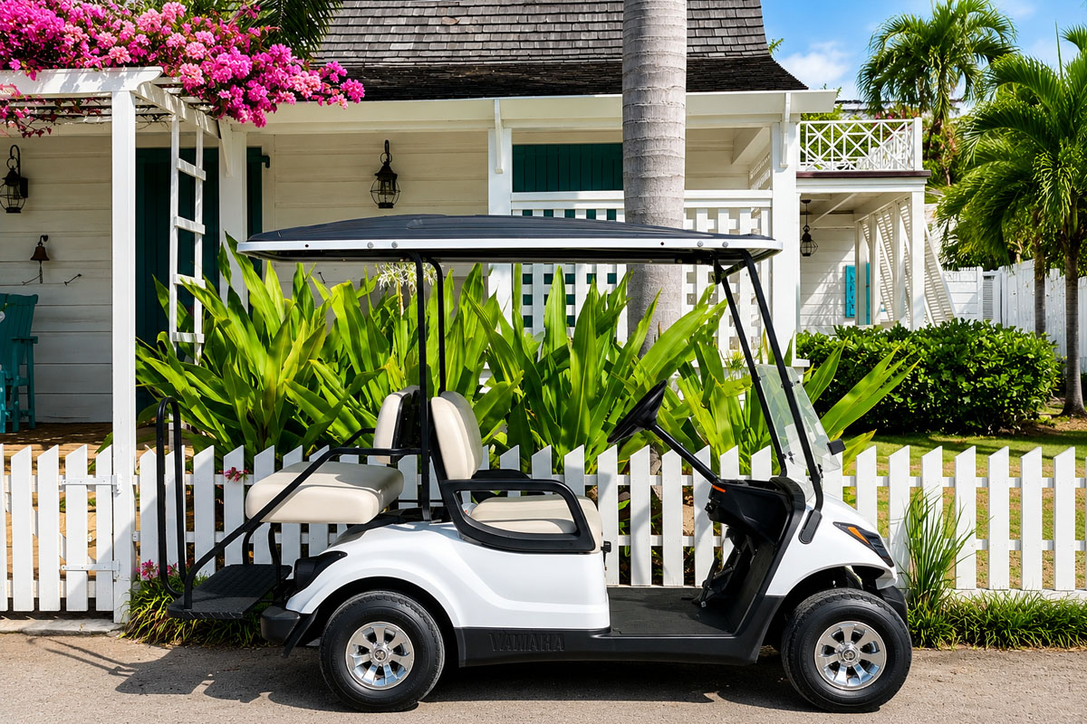 Golf cart in colourful Dunmore Town Harbour Island